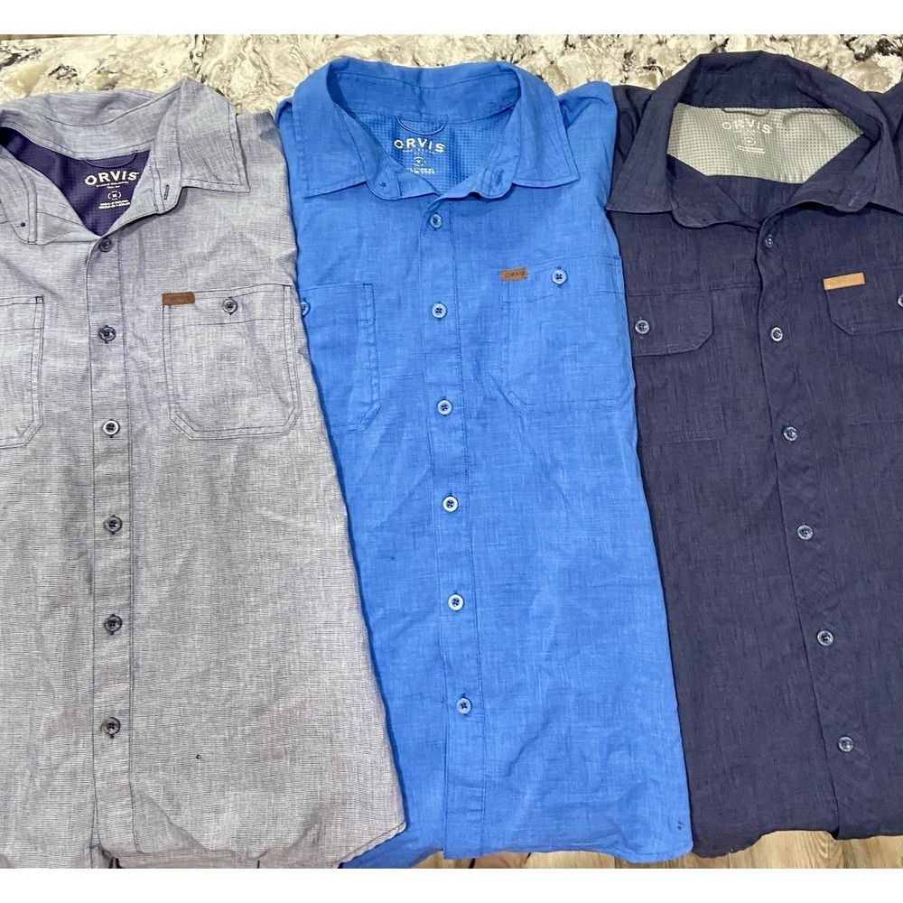 3 Orvis Classic Collection Men's Medium Short Sleeve Button-Up Shirts **see Decr